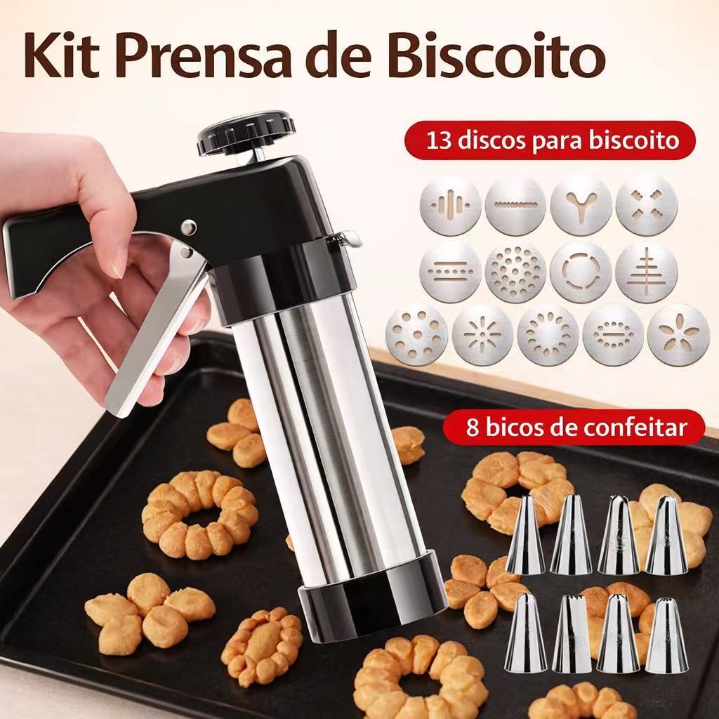 🍪🍰Maquina Modeladora Biscoitos Cookies Confeitar INOX 8 Bicos 13 DISCOS