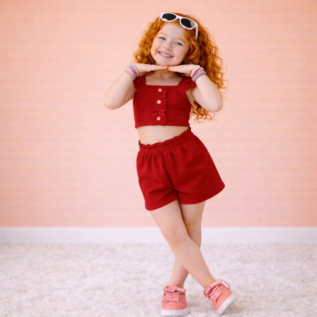 Conjuntinho feminino infantil tecido canelado estiloso e confortável em Oferta na Shopee