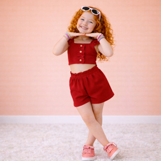 Conjuntinho feminino infantil tecido canelado estiloso e confortável em Oferta na Shopee