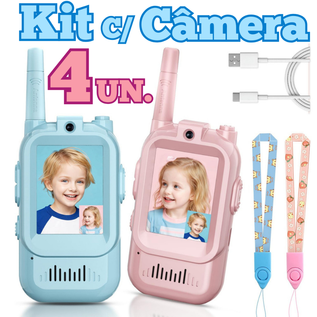 Walkie-Talkie Infantil com Vídeo Radio de Comunicação Sem Fio Tela LCD 3 Modos de Voz Alcance 400m em Oferta na Shopee