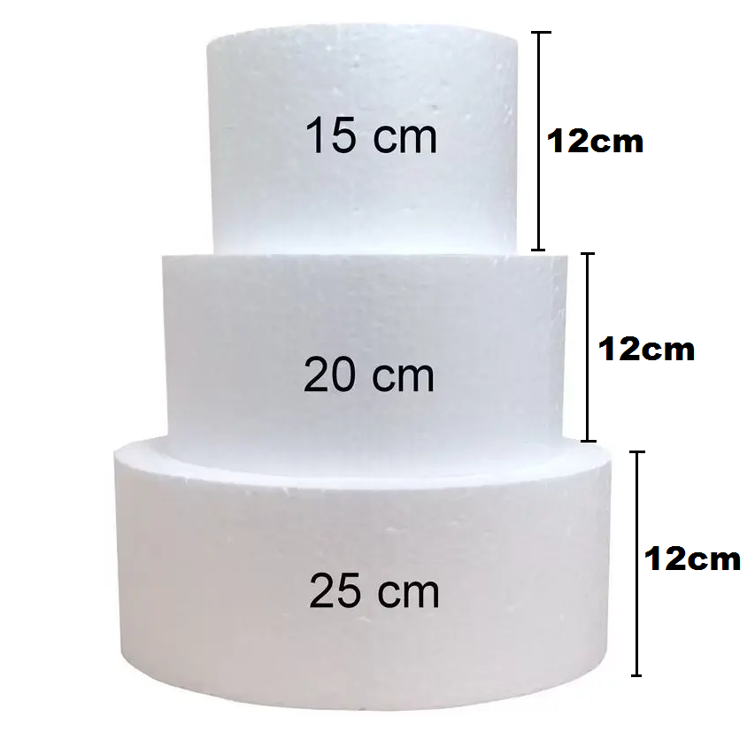 BASE DE BOLO FAKE DE ISOPOR - 3 ANDARES 15, 20, 25 CM X 12 CM em Oferta na Shopee