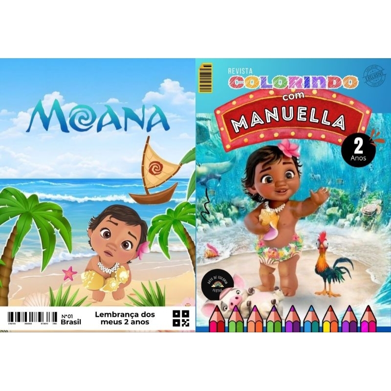 20 Livrinho de Colorir Moana Baby Personalizado com Nome e Idade Festa Infantil Aniversário