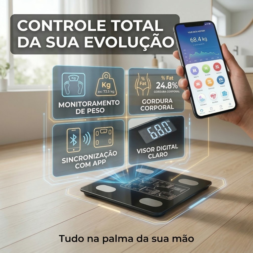 Balança Digital Bioimpedância Corporal Bluetooth Até 140kg Pilhas Aplicativo Acompanha Peso