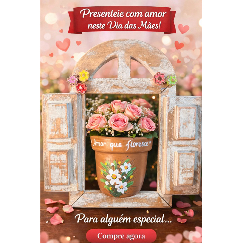 Vaso de Barro Artesanal Pintado à Mão | Cachepot Decorativo Floral | Presente Dia das Mães | Decoração Afetiva