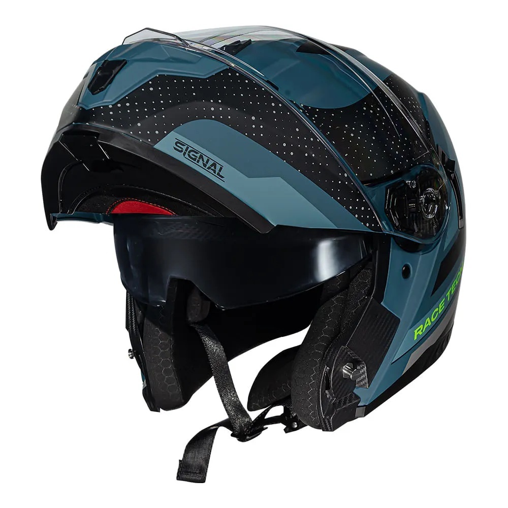 CAPACETE MOTO MOTOQUEIRO ESCAMOTEAVEL ROBOCOP RACE TECH SIGNAL GEAR AZUl FOSCO Resistente Conforto Esportivo urbano