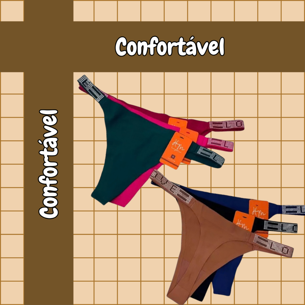 Kit 6 Calcinhas Fio Dental Feminina com Strass | Cós "LOVE" Brilhante | Sexy e Confortável em Oferta na Shopee