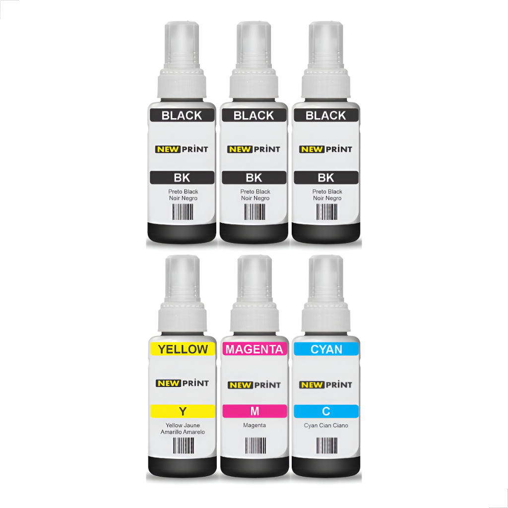 Kit 6 Tintas Compatível Epson Impressora Ecotank L210 L220 L 365 L455 L575 L1300 Kit Color