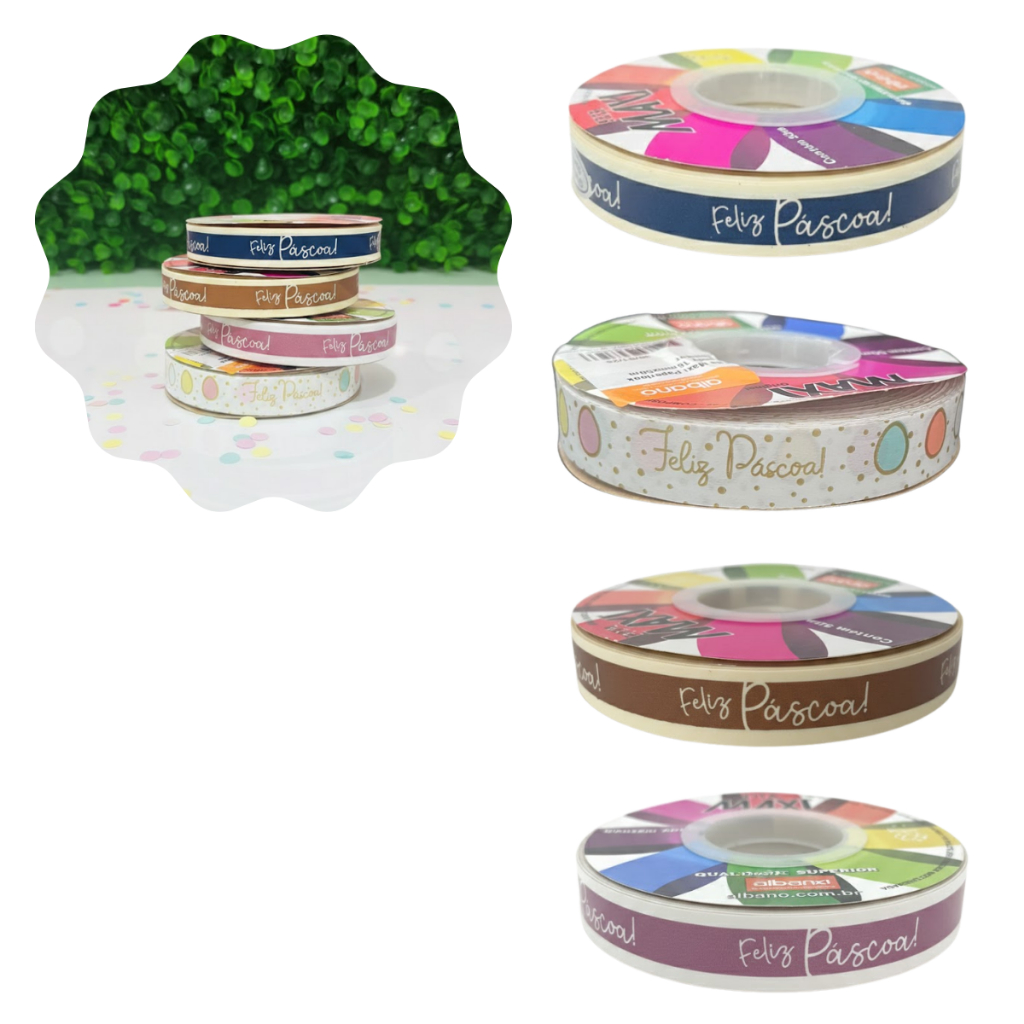 Fita Maxi Paperlook Feliz Páscoa 16mmx50m Para Presente Ovo Embalagem Albano