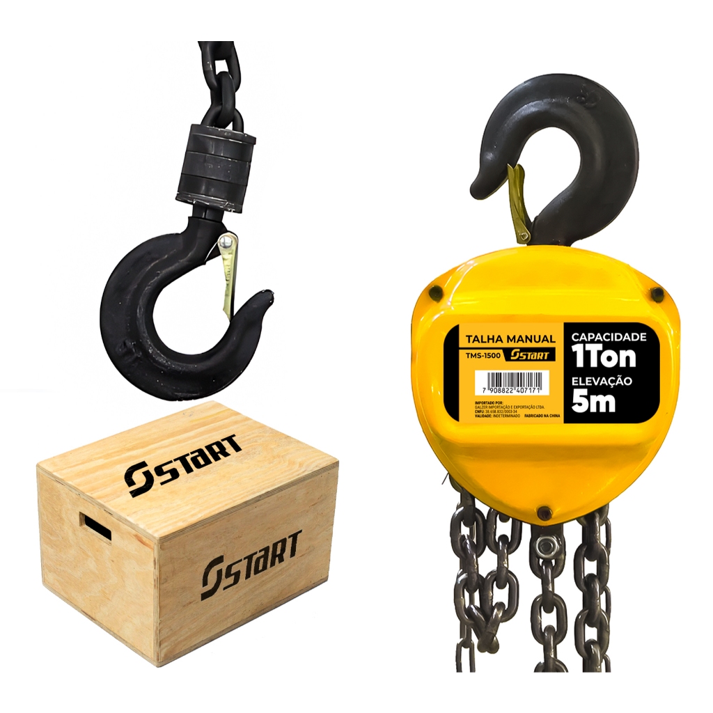 Talha Manual 1 Tonelada 1000kg Com Corrente 5 Metros Freio Duplo Ts1500 Start