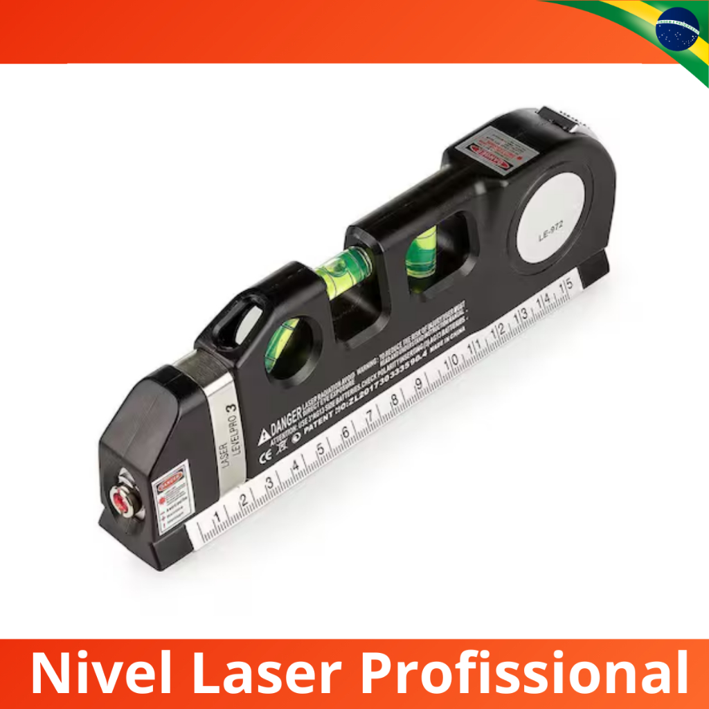 Nível Laser Profissional Trena Level Pro3 2.5m 3 Estágios Nivelador c/ Régua e Baterias AG13