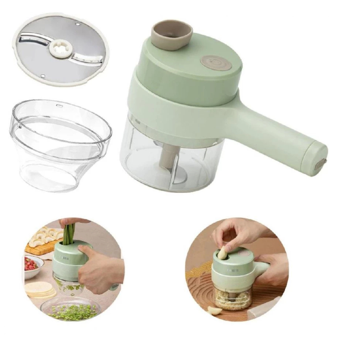 Imagem Cortador Elétrico De Legumes 4 Em 1 Sem Fio Alho Com Carregamento USB Triturador Durável