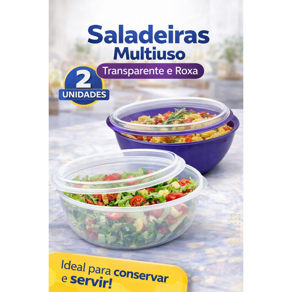 Kit 2 Saladeiras Multiuso com Tampa - Colorida (Potes Grandes)
