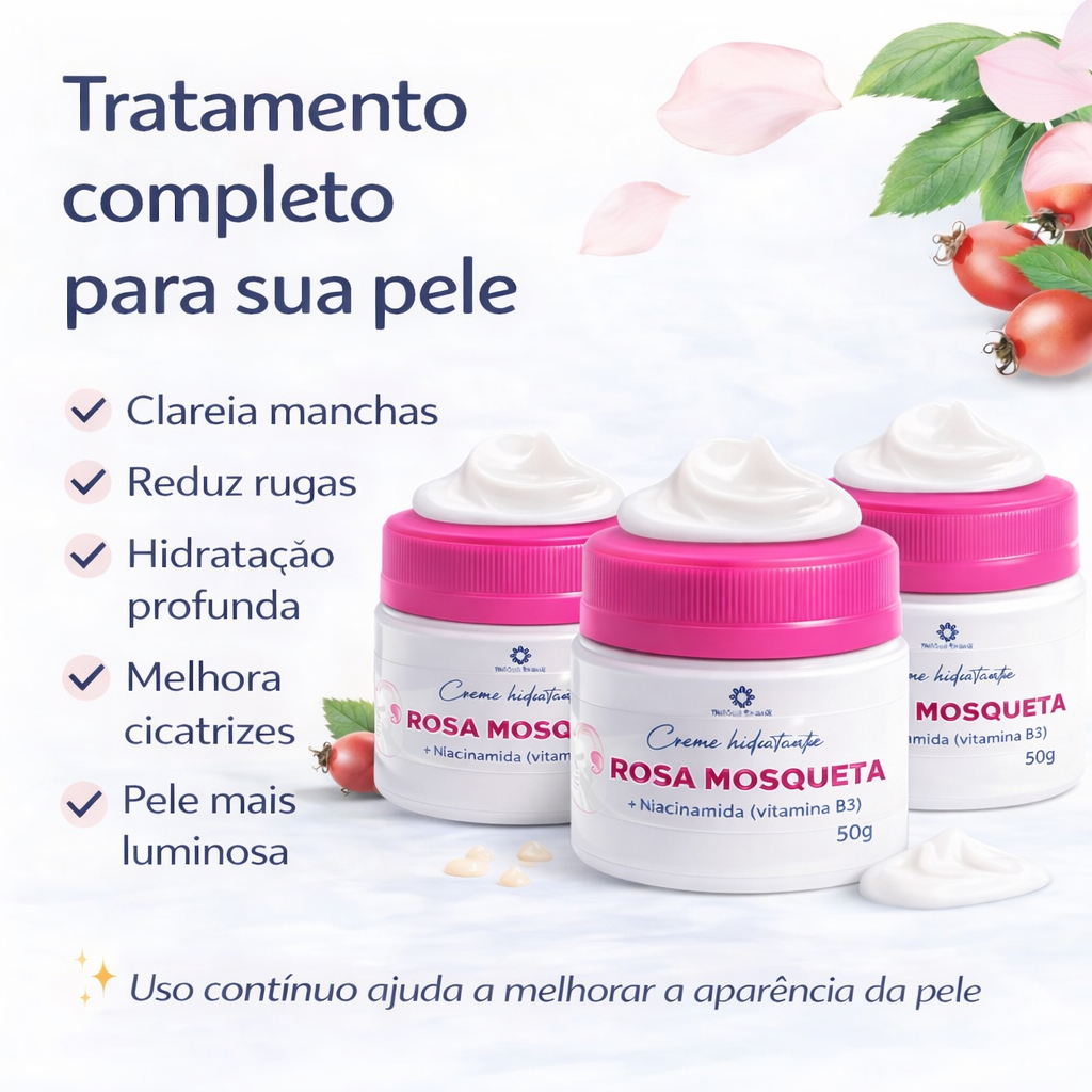 Kit 3 cremes de rosa mosqueta para rugas manchas cicatrizes e olheiras e areas escurecidas