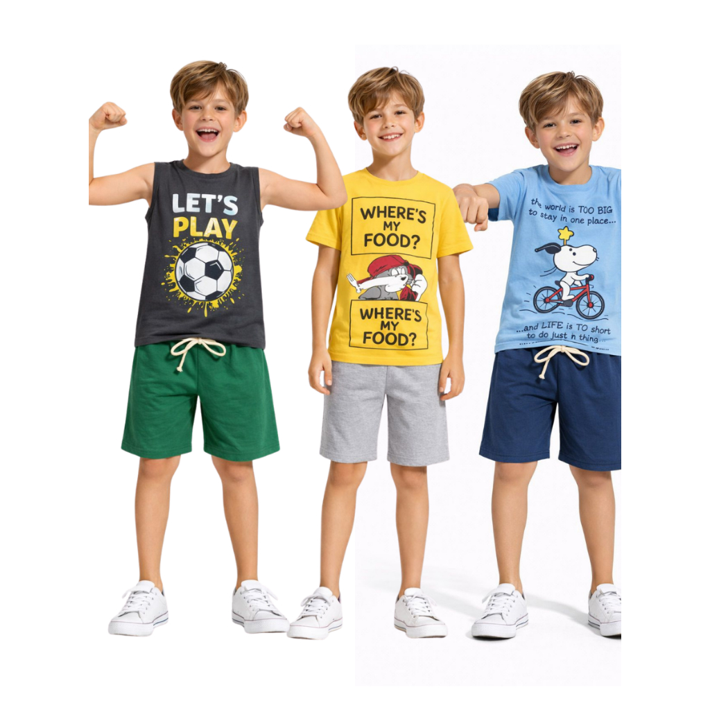 CONJUNTO INFANTIL DE MENINO JUVENIL VERÃO em Oferta na Shopee