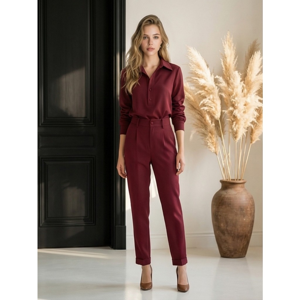 Conjunto Alfaiataria Social de Camisa Manga Longa e Calça com Elástico