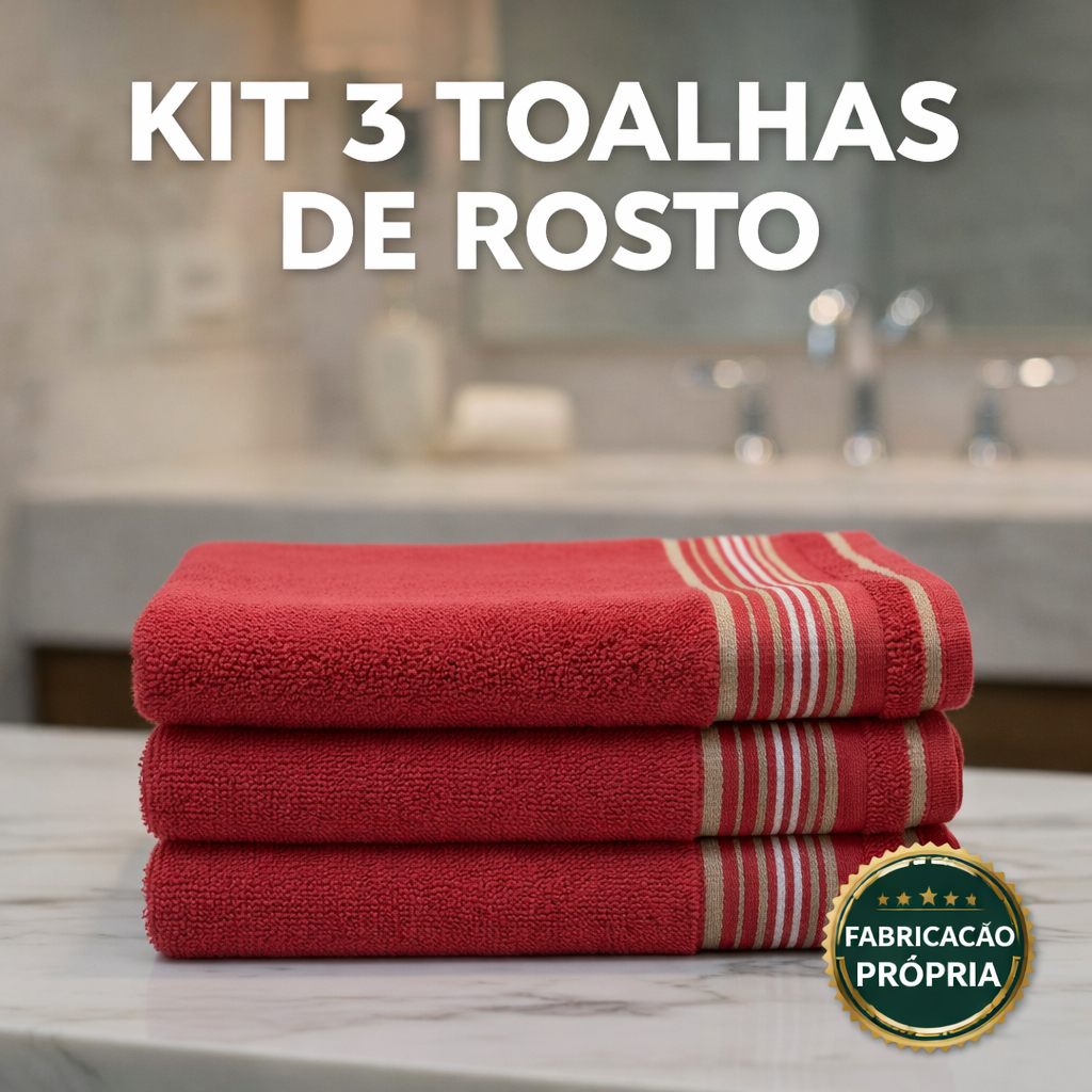 Kit 3 Toalhas de Rosto Roma Algodão Felpudo 45x73 Premium em Oferta na Shopee