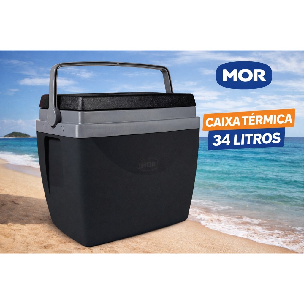 Caixa Térmica 34 Litros Preta Com Alça Porta Copos Praia Piscina Cooler Mor em Oferta na Shopee