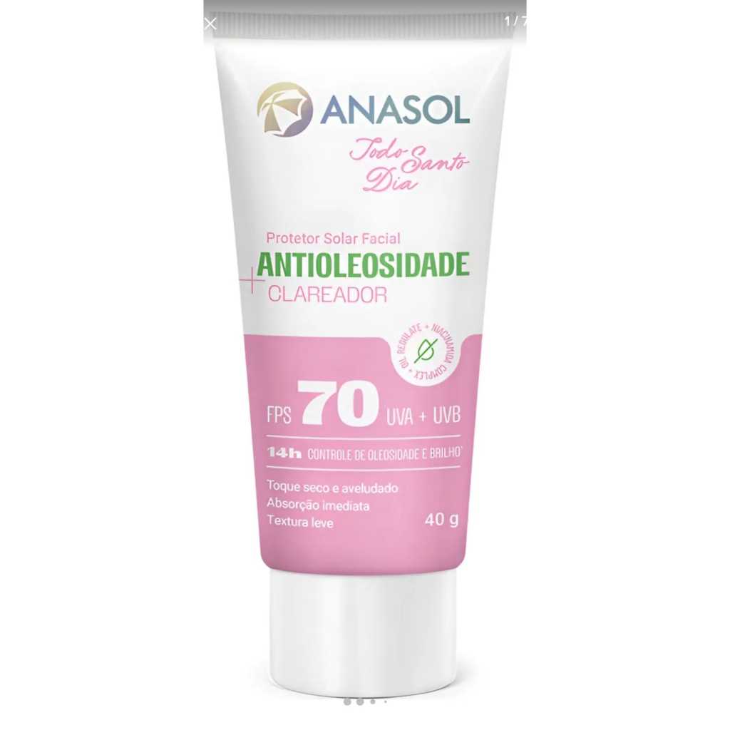 Protetor Solar Facial Anasol Antioleosidade Clareador FPS 70 40g