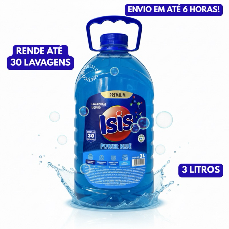 Sabão Líquido Lava Roupas 3L Isis Power Blue Limpeza Profunda
