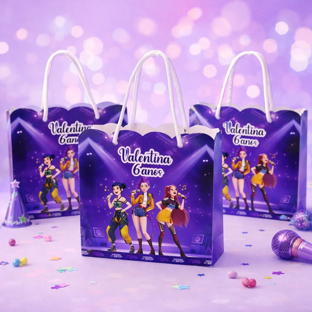PEGUE E MONTE - kit Sacolinha Personalizada Guerreiras do K pop / Lembrancinha de Festa / Kit Sacola Guerreiras do K pop