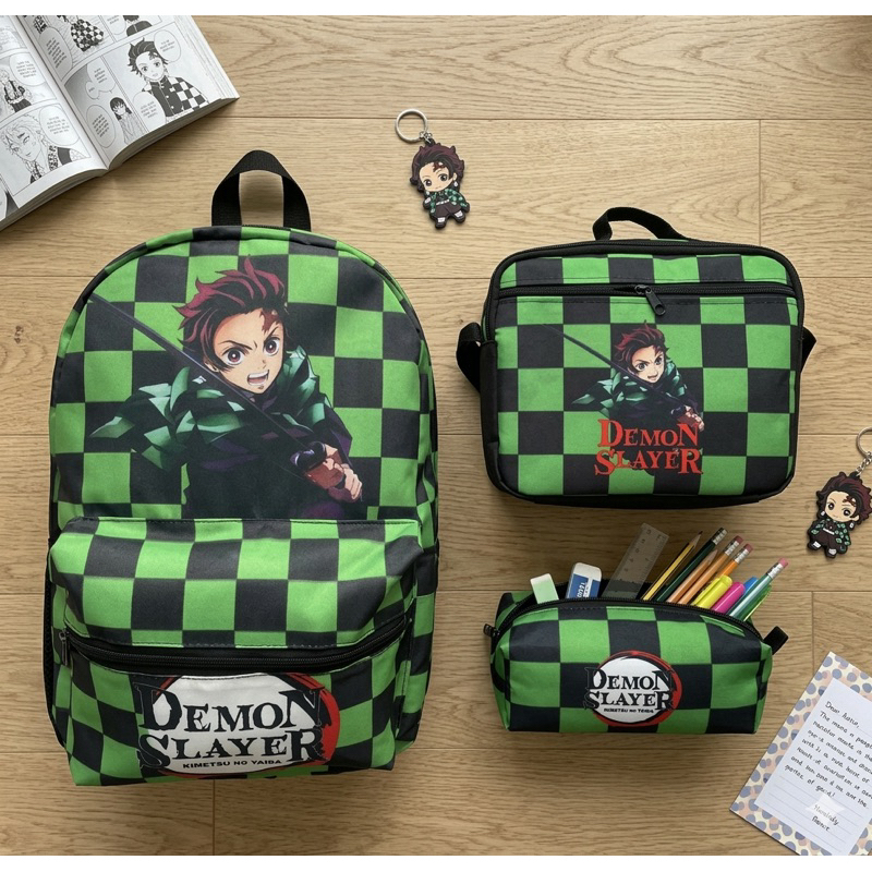 kit escolar juvenil demon slayer anime mochila costas lancheira estojo