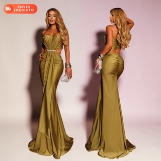 Vestido Valéria Longo Festa Recortes Tomara que Caia Sereia Verão Madrinha Formatura Convidada em Oferta na Shopee