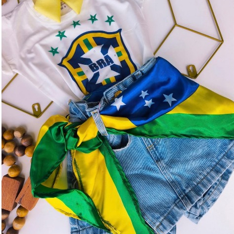 lenço brasil de cetim infantil em Oferta na Shopee