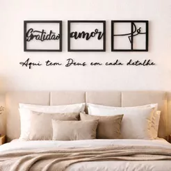 Kit 3 Quadros Cabeceira Gratidão Amor Fé + Frases decorativas para paredes Religisosa Deus Sonho