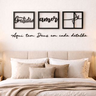Kit 3 Quadros Cabeceira Gratidão Amor  Fé + Frases decorativas para paredes Religisosa Deus Sonho em Oferta na Shopee
