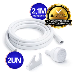 Kit 2 Mangueiras 2,1m chuveiro chuveirinho com suporte branca universal box banheiro limpeza facil