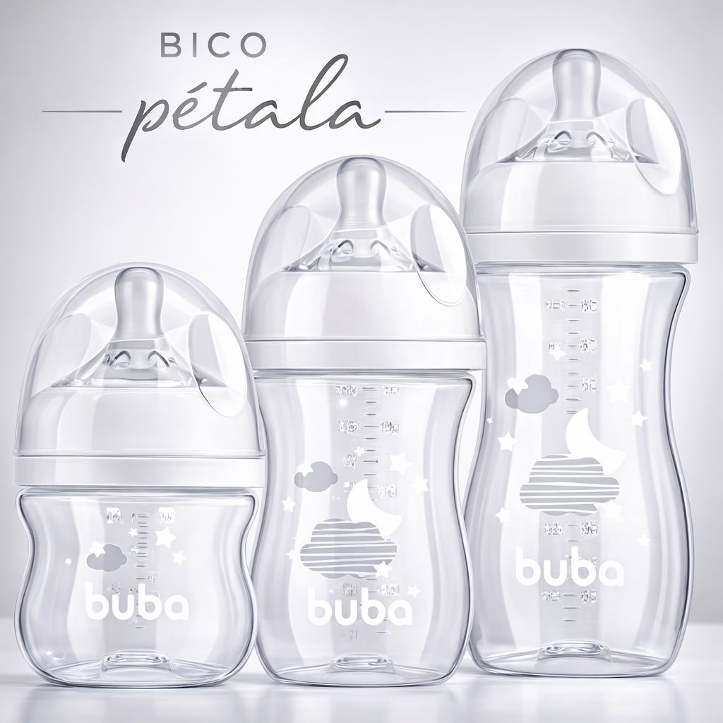 3 Mamadeiras Buba Easy Flow 120ML/270ML/330ML ou Unitária Bico Silicone Pétala Anti-Cólicas em Oferta na Shopee