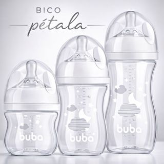 3 Mamadeiras Buba Easy Flow 120ML/270ML/330ML ou Unitária Bico Silicone Pétala Anti-Cólicas em Oferta na Shopee