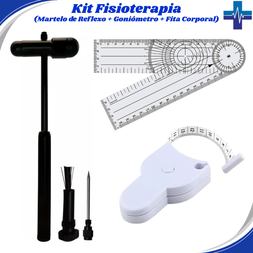 Kit Básico de Fisioterapia com Martelo de Reflexo + Goniômetro + Fita Corporal Retrátil