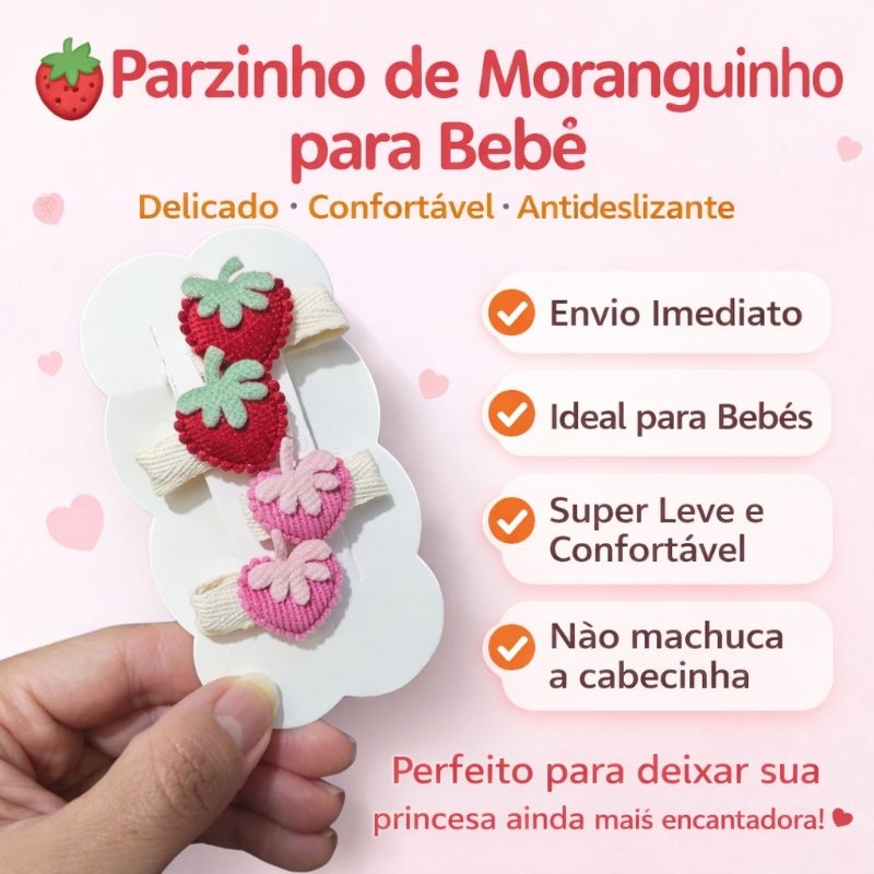 Parzinho mini presilha baby moranguinhos bico de pato 100% encapados em Oferta na Shopee