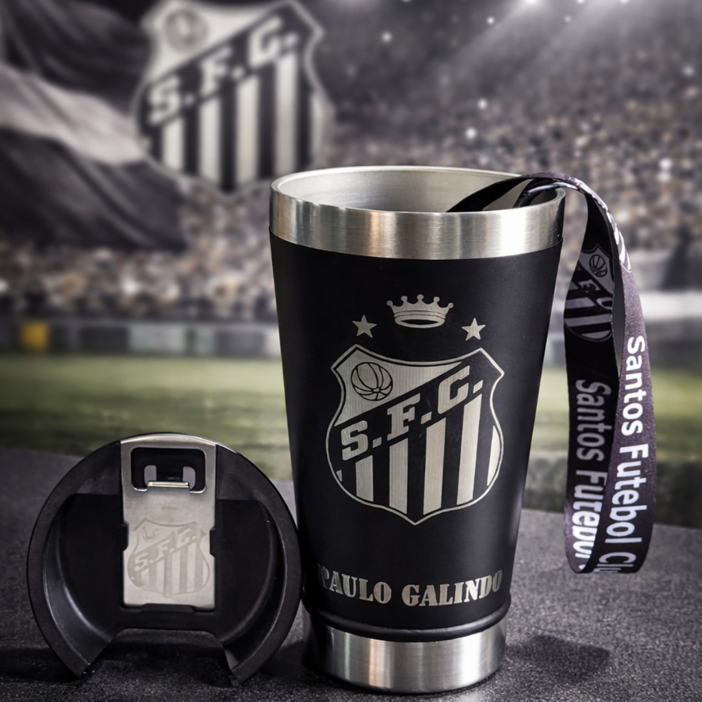 Copo térmico do Santos personalizado a Laser + Brinde. em Oferta na Shopee
