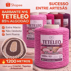 Barbante Antialérgico Fio Nº6 TeTeLeo 1200m – Sem Poeira, Não Desbota, Ideal para Crochê e Artesanato