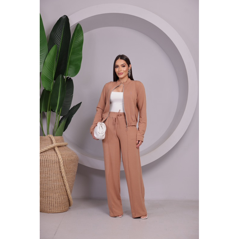 CONJUNTO CALÇA PANTALONA E BLUSA CASACO AGASALHO ZIPER LONGA MOLETINHO OUTONO INVERNO
