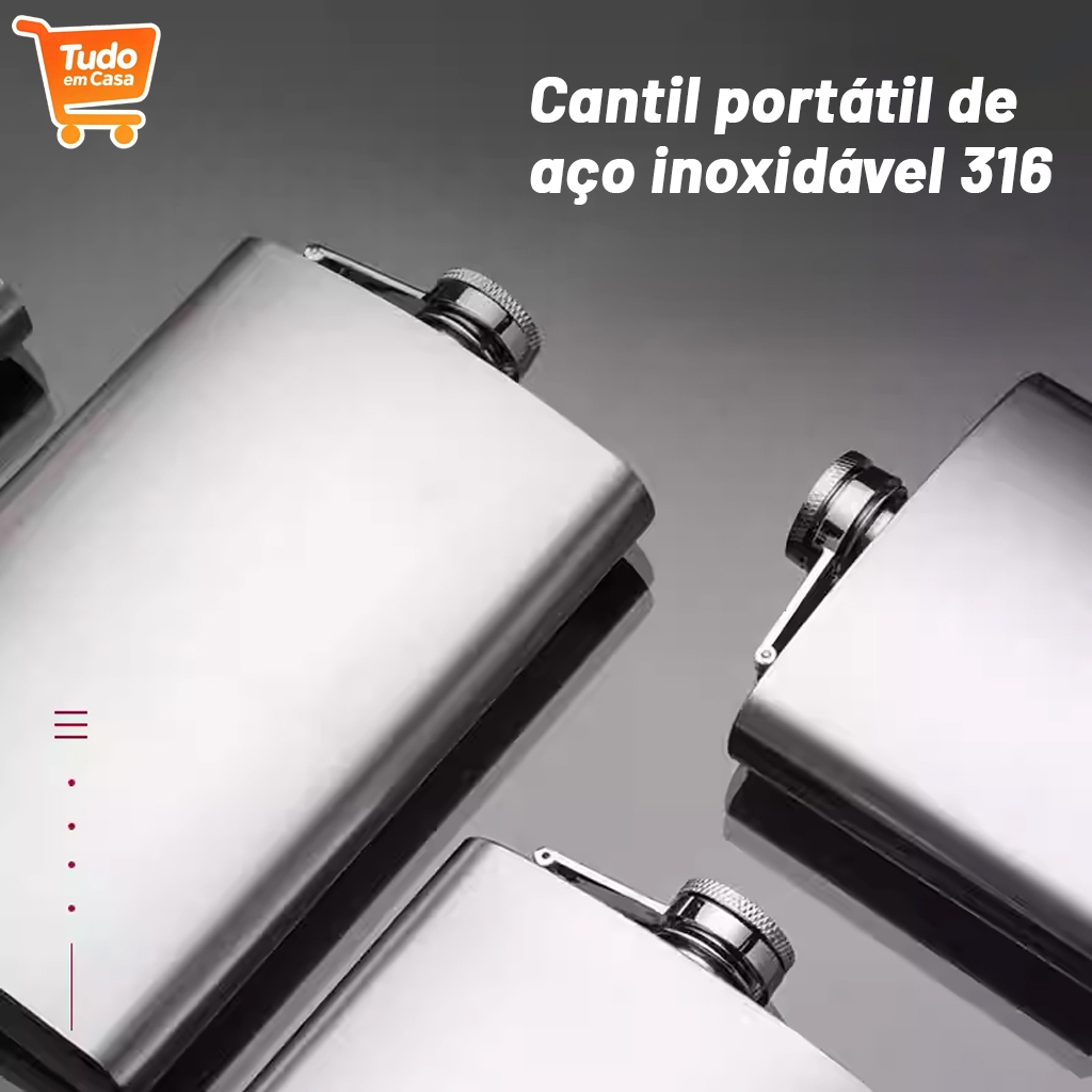 Cantil De Bolso Porta Bebida 215ml Whisky Vodka Rum Em Aço Inox 7 Oz