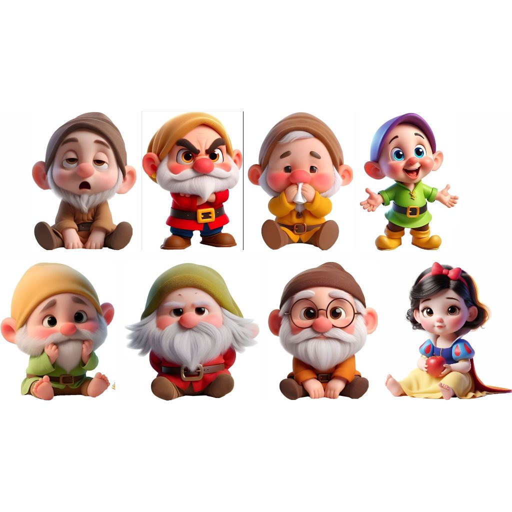 Kit Displays de Mesa Mdf Decoração Festa - Sete Anões Cute Branca de Neve Cute - Novo ( 8 Peças 20cm)