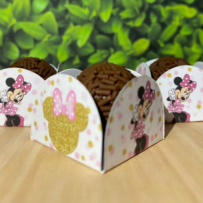MINNIE ROSA forminhas personalizadas 4 pétalas doce brigadeiro nº6 festa aniversário