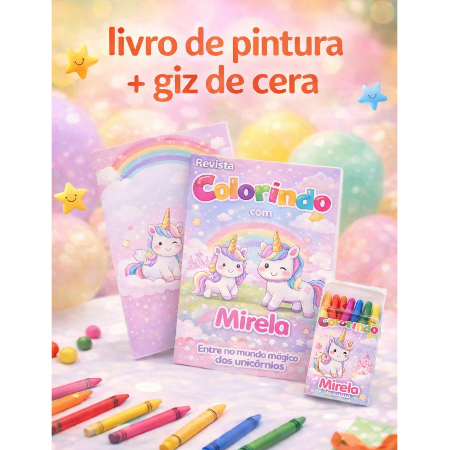 Kit 10 Livros de Pintura + Giz de Cera Personalizado Infantil |   Lembrancinha Festa Infantil QUALQUER TEMA em Oferta na Shopee
