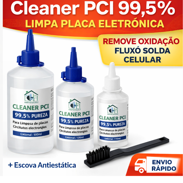 Cleaner PCI 99,5% Limpa Placa Eletrônica Remove Oxidação Fluxo Solda Celular + Escova Antiestática