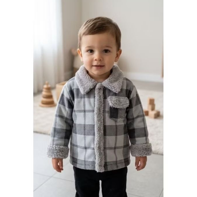 Casaco Infantil Inverno Xadrez Forrado Pelúcia Sherpa Muito Quente