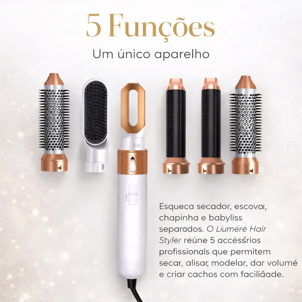 Escova Secadora e Modeladora 5 em 1 Lumière Hair Styler Profissional 110V – Seca, Alisa, Modela, Dá Volume e Faz Cachos