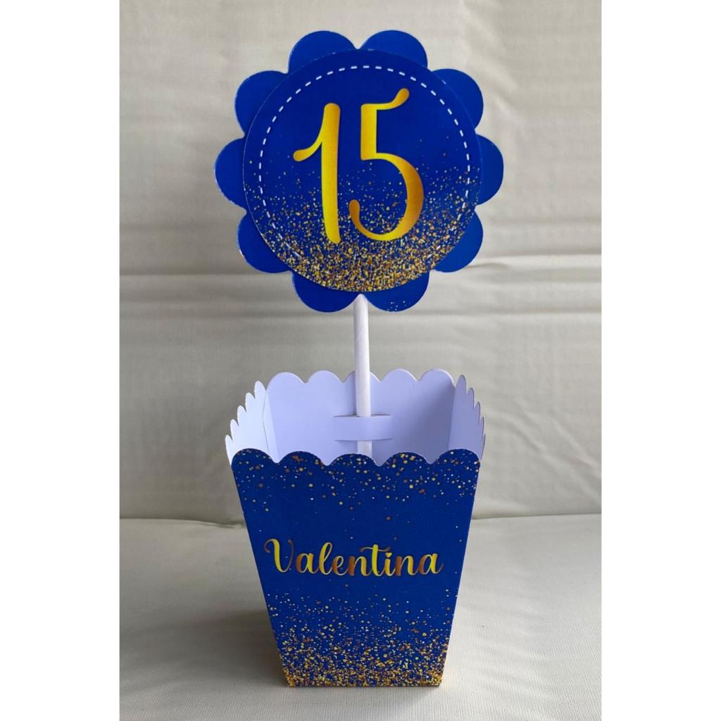 Centros de mesa Cachepot Azul com Dourado /Lembrancinhas para festa Infantil  Aniversário 15 anos Casamento Noivado
