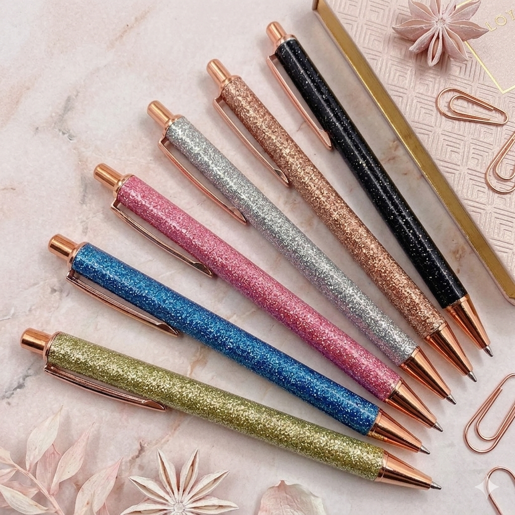 Caneta Luxo Glitter Esferográfica Retrátil - Escrita Azul em Oferta na Shopee