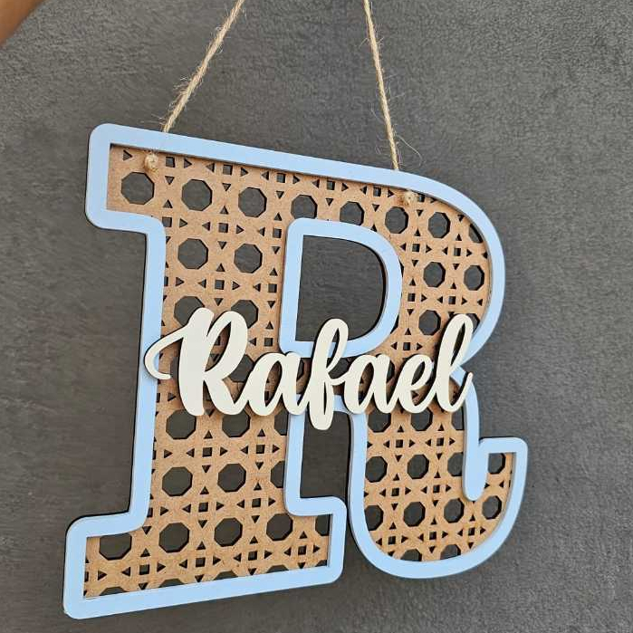 Letra com nome em MDF porta maternidade palha indiana clean em Oferta na Shopee