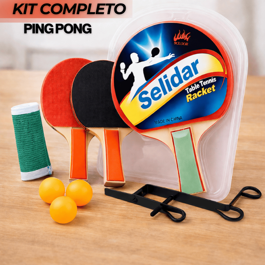 Kit Completo Ping Pong Com Rede Ajustável 2 Raquetes 3 Bolas 1 Rede Jogo Tênis De Mesa Portátil Infantil Adulto Viagem