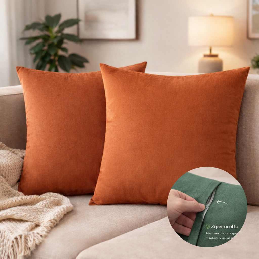 Kit 2 Capas de Almofada Suede Veludo 45x45 com Zíper Reforçado Decoração Sala Sofá em Oferta na Shopee