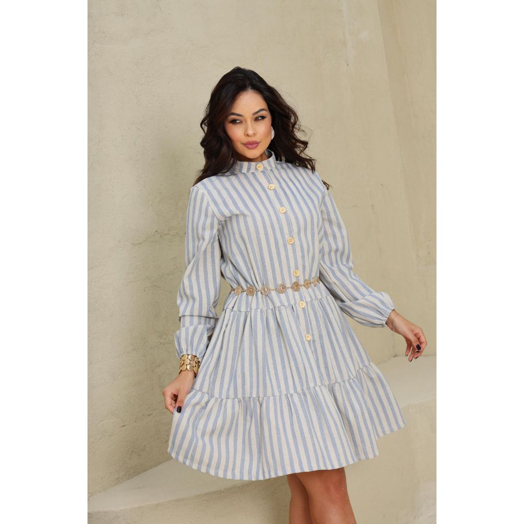 Vestido Mídi Feminino Linho premium com Botões  e Manga longa Elegante e Versátil Moda Boho Chic em Oferta na Shopee
